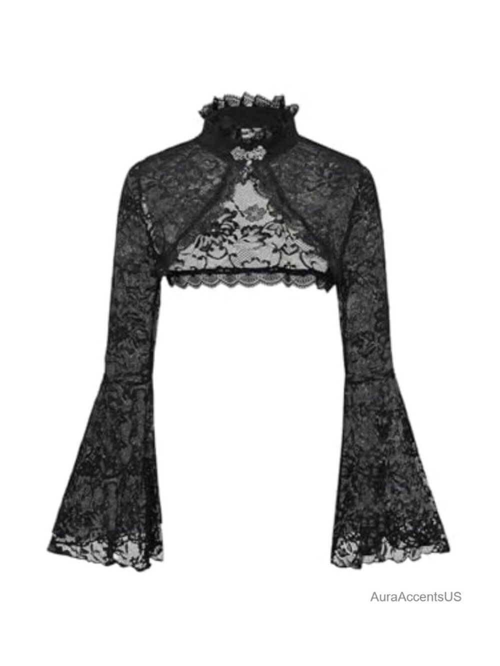 Goth Lace Crop Top Long Bell Sleeve Shrug Shawl Plus Size Sheer Mesh